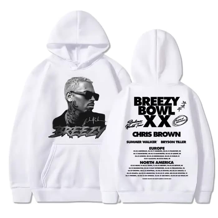 Chris Brown Breezy Bowl XX 2025 Concert Tour sweat à capuche Hip Hop rétro hommes femmes