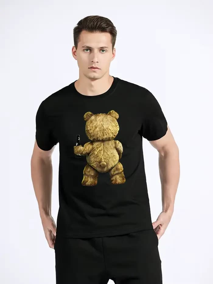 T-shirt imprimé ours en peluche à manches courtes pour hommes et femmes