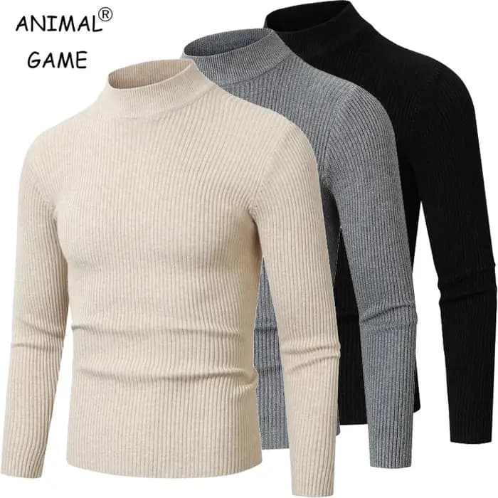 Nouveaux hommes mode faux col roulé chandails à manches longues Waem pull pull hiver coupe ajustée r