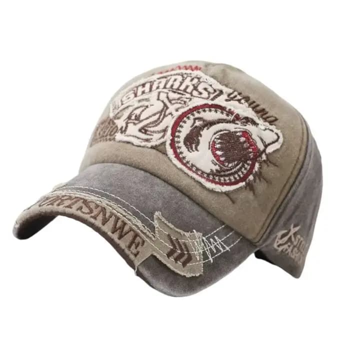 Chapeau Baseball en jean réglable confortable 39BB, broderie requin