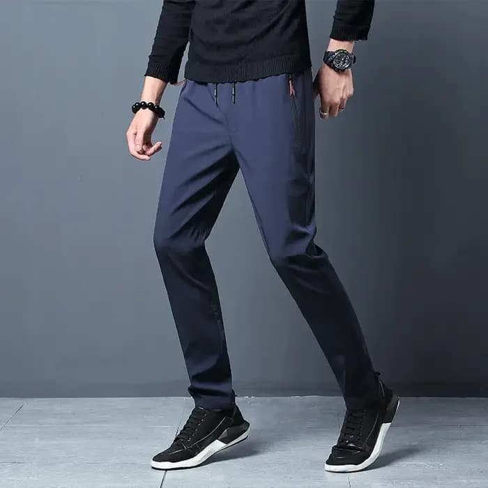 Pantalon décontracté homme Stretch coupe ajustée taille élastique survêtement coréen classique bleu noir gris