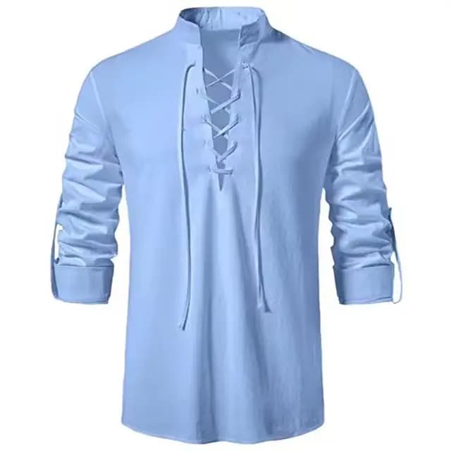 T-shirt à manches longues et col en V pour hommes, haut fin, respirant, à lacets sur le devant, chem