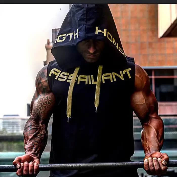 Hommes débardeurs vêtements de sport Fitness sweat à capuche sans manches gilets coton Singlets homm