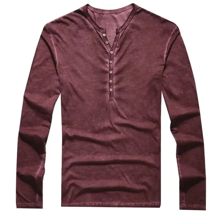 T-shirt Homme Col V Manches Longues & Hauts Élégants à Boutons T-shirt Henley Décontracté Automne 2026 Vêtement Masculin Uni 5XL