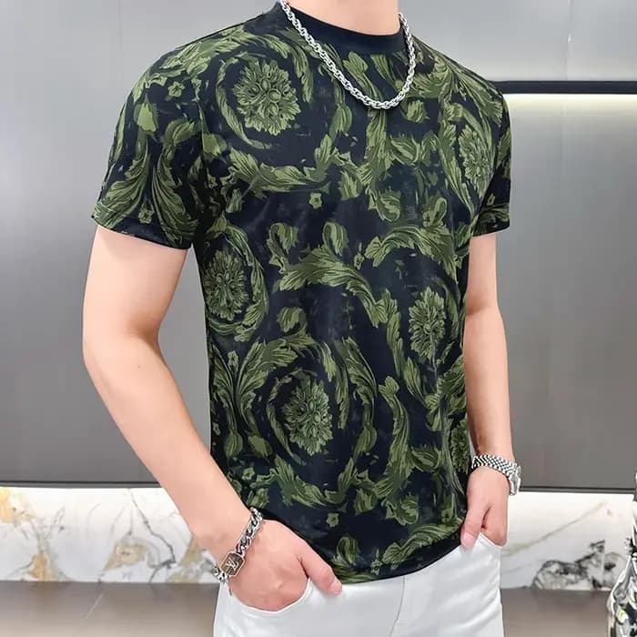 Coolness soyeux t-shirt pour hommes col rond manches courtes décontracté tendance été qualité doux confortable vert t-shirts Camisetas De Hombre