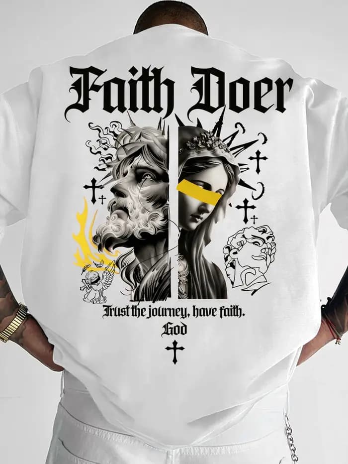 T-shirt imprimé pour hommes, nouvelle mode d'été, Faith Doer, t-shirt imprimé avec une image religie