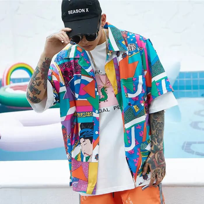 Hommes lâche Hip Hop chemise Harajuku japonais Ukiyo E Anime