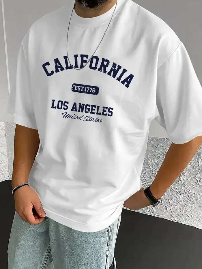 T-shirt d'été surdimensionné 100 % coton pour hommes et femmes California Los Angeles Est.
