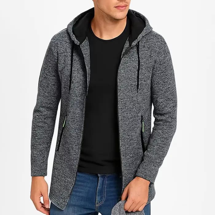 Sweat-shirt à capuche pour hommes, décontracté, avec poches zippées, fermeture éclair complète, manc
