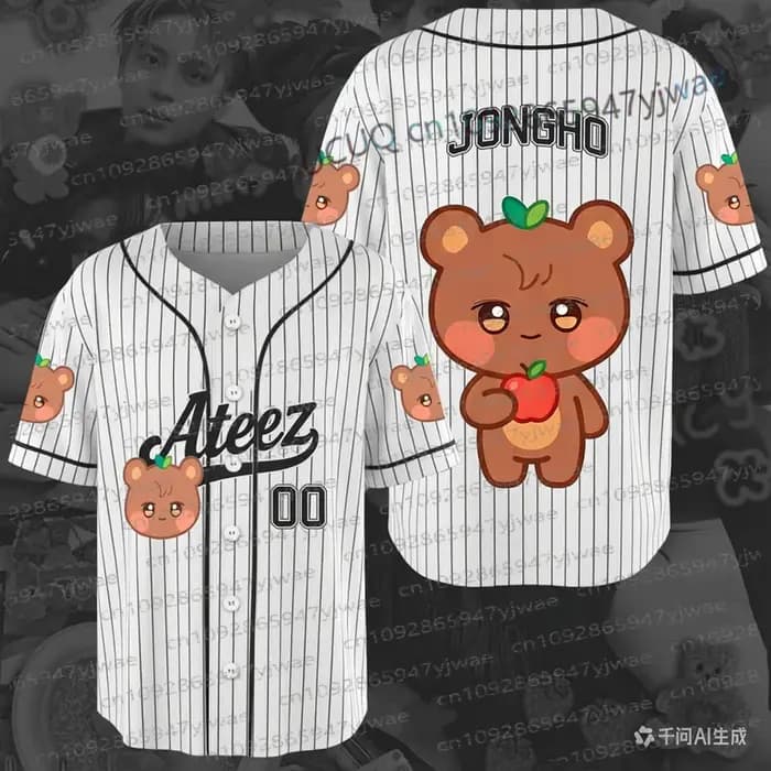 2026Cute Ateez Cartoon Characters Baseball Jersey Gift For Fan Summer Streetwear Trend Women Men