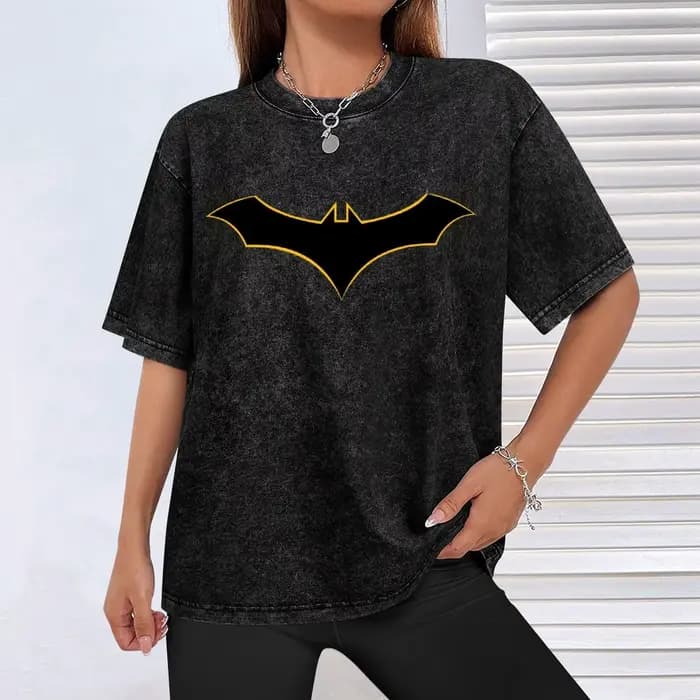 T-shirt imprimé avec symbole de chauve-souris, renaissance, Streetwear