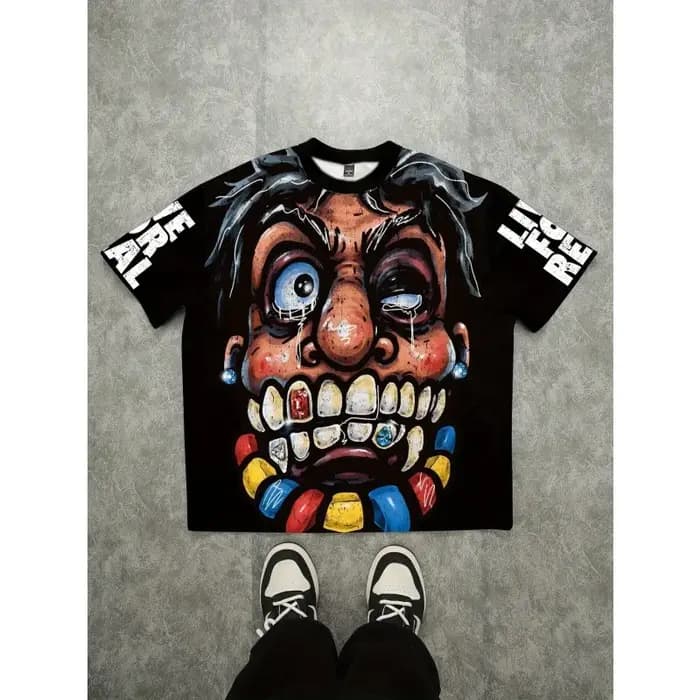 T-shirt à motif de dessin animé abstrait pour hommes