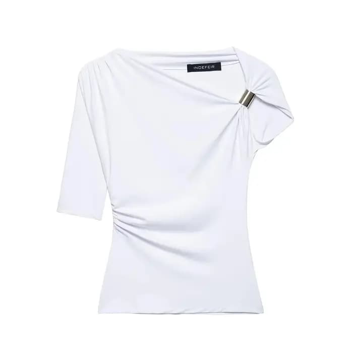 T-shirt en nylon asymétrique coupe ajustée