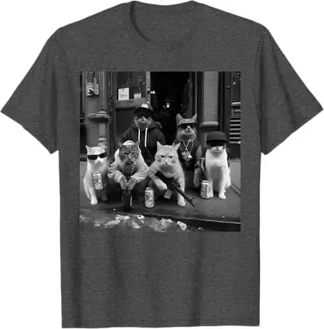 Drôle Gangster Cats Street Y2k Design T-Shirt Humoristique Kitty Gang Graphique Tenue Chat Papa Maman Nouveauté Cadeau Mode Disant Tee Top