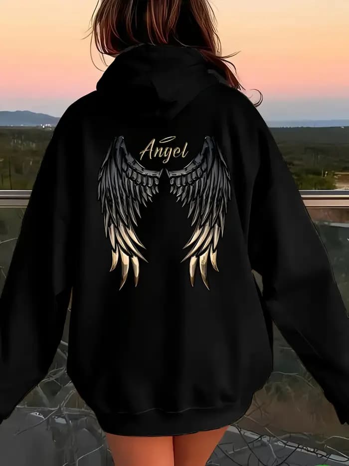 Sweat à capuche décontracté pour femmes avec ailes d'ange