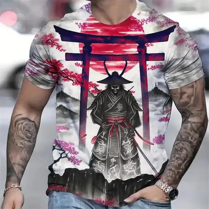 T-shirt décontracté pour homme style samouraï japonais
