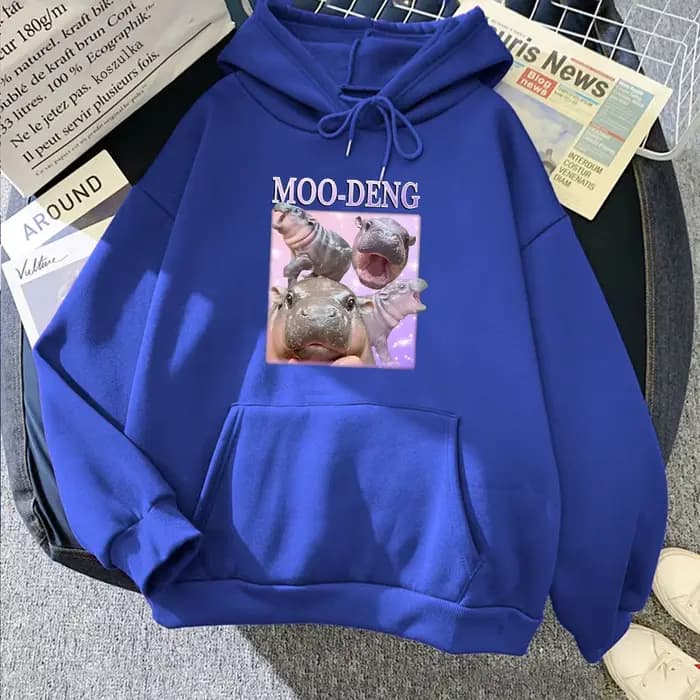 Sweat à capuche imprimé dessin animé Moo Deng pour hommes et femmes