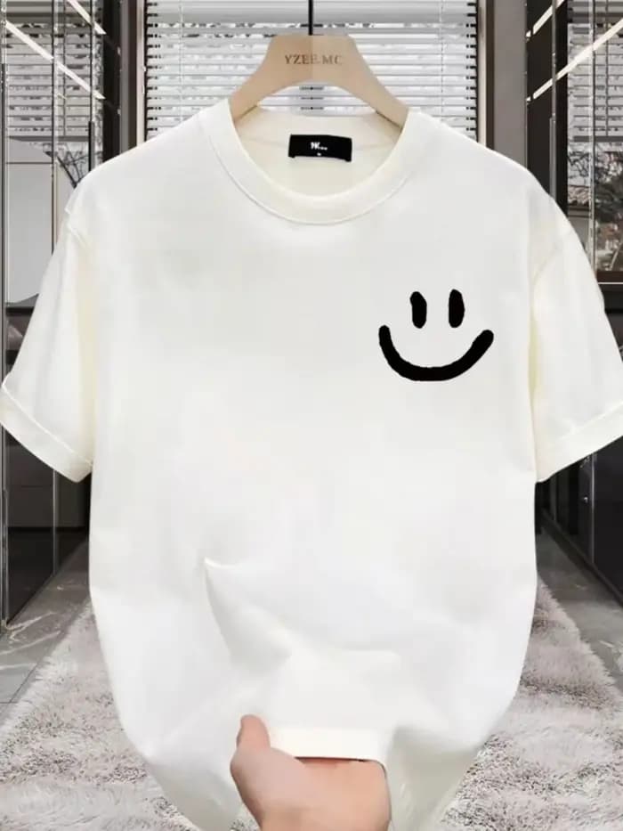 T-shirt imprimé pour homme - 100% coton - T-shirt ample à col rond tendance streetwear pour l'été
