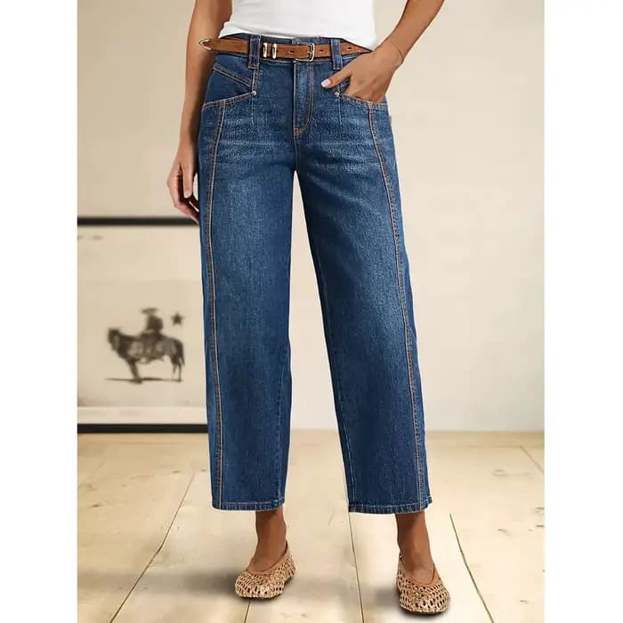 Jean en denim délavé élégant à coupe droite et ample, pantalon en jean élastique polyvalent et tenda