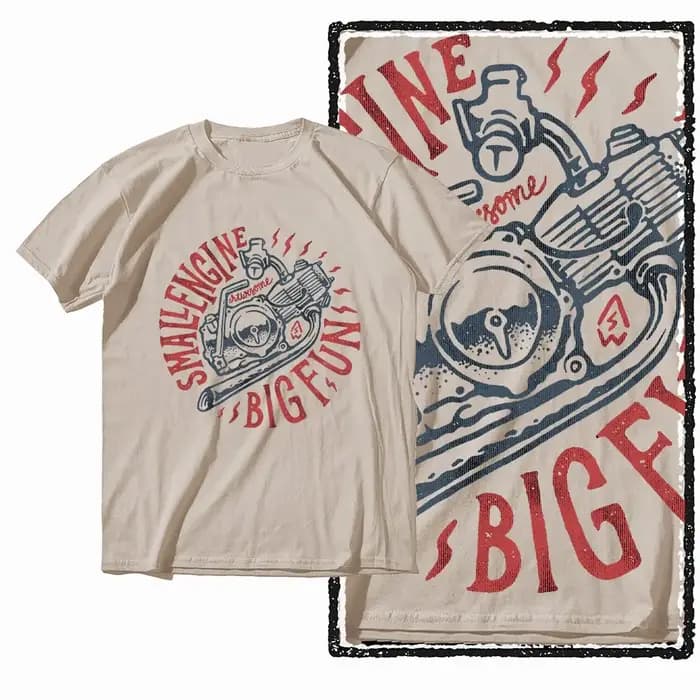 G72 T-shirt graphique moto col rond homme en coton beige