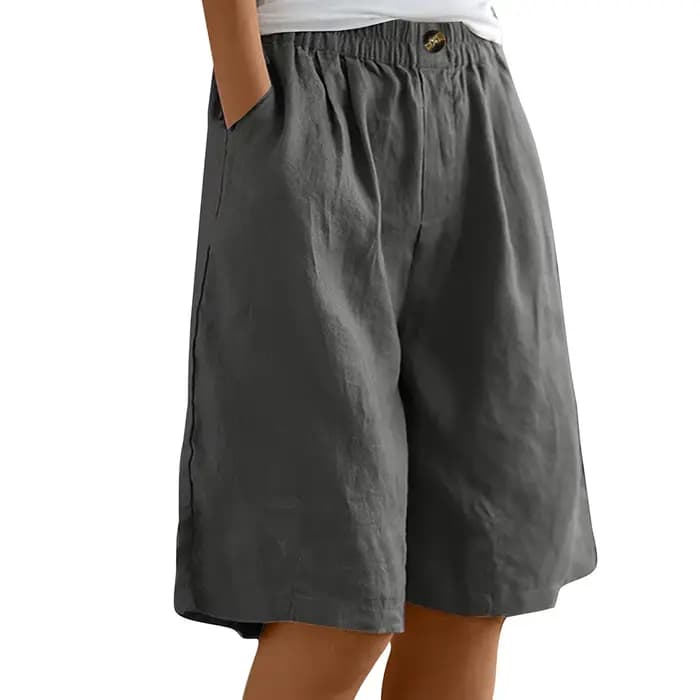 Bermuda grande taille en coton et lin pour femme