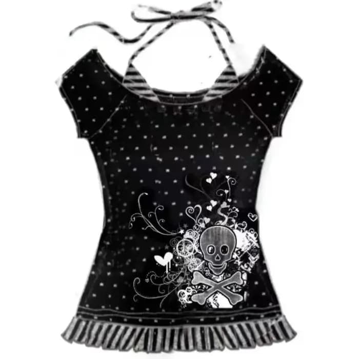 Sous-culture rétro Hottie T-shirts américain Harajuku crâne imprimé t-shirt Punk faux deux à pois
