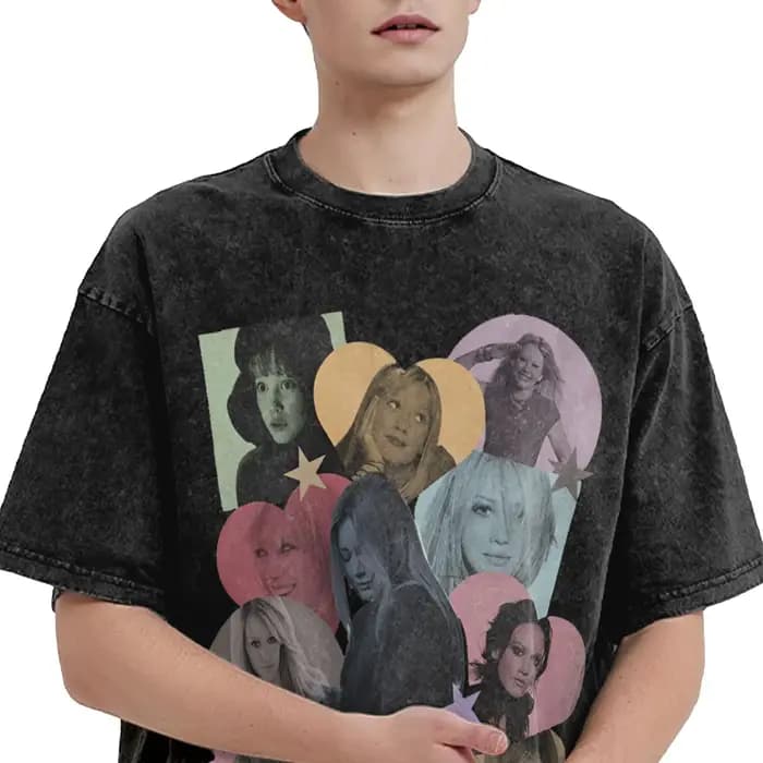 T-shirt d'été Hilary Duff lavé, style Harajuku, pour hommes et femmes