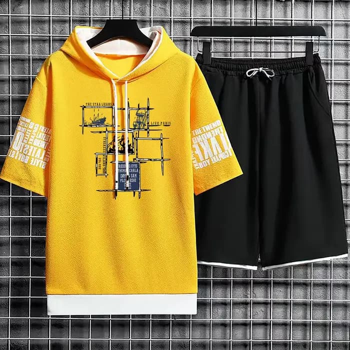 Ensemble de sweats à capuche College à manches courtes pour hommes