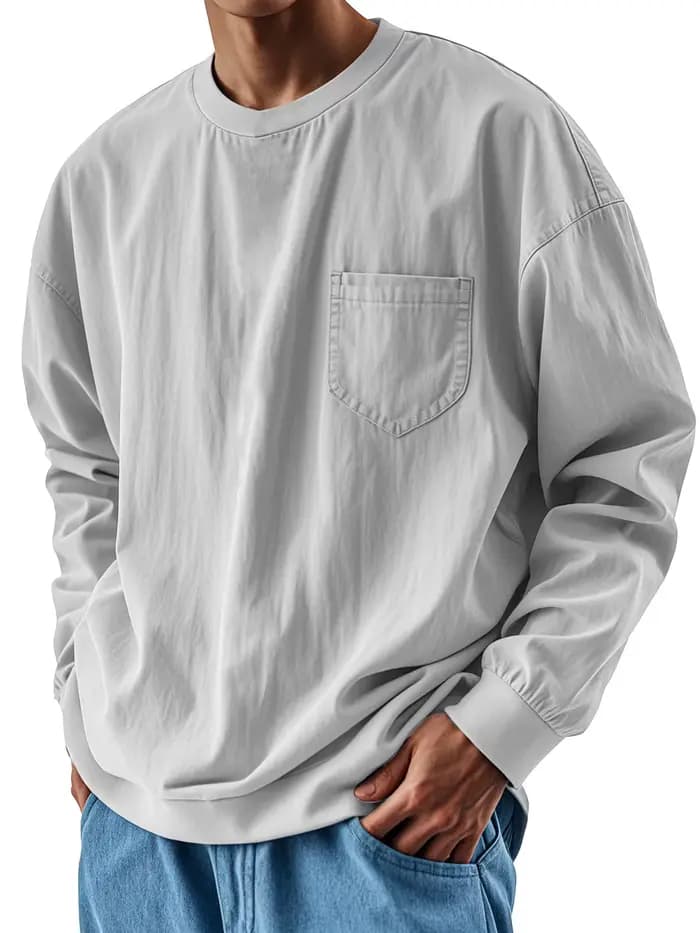 Respzed At-T-shirt à manches longues pour homme avec poche poitrine