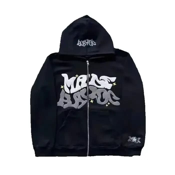 Sweat-shirt à capuche zippé en polaire imprimé, style européen et américain, pour hommes et femmes,