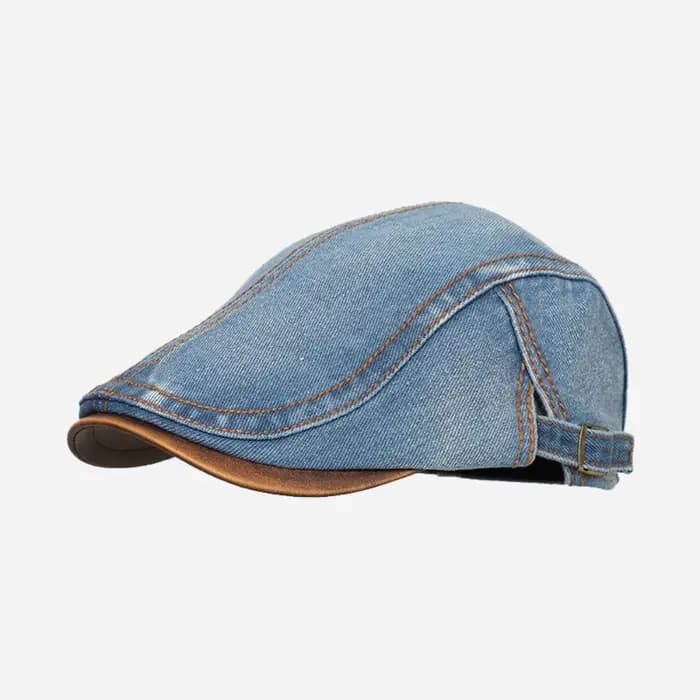 Casquette Gavroche en Jean Lavé Coton Style Britannique Réglable Couleur Unie Printemps
