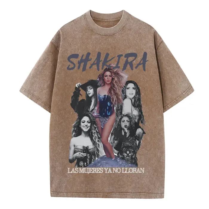 Shakira World Tour 2025 T-shirt délavé Vintage col rond manches courtes coton T-Shirts
