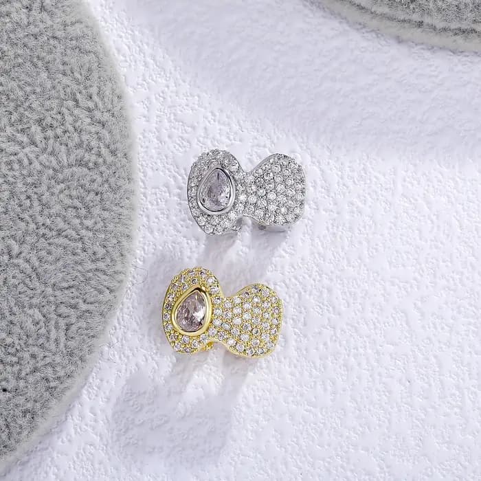 TOPGRILLZ Double Full Iced Out CZ Stones Teeth Grillz Hip Hop Shiny Zircon Tooth Caps For Women Men Jewelry Fangs Dental Grills