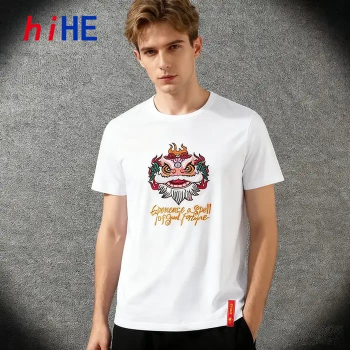 T-shirt brodé Lion pour homme – Vêtement masculin de luxe en coton