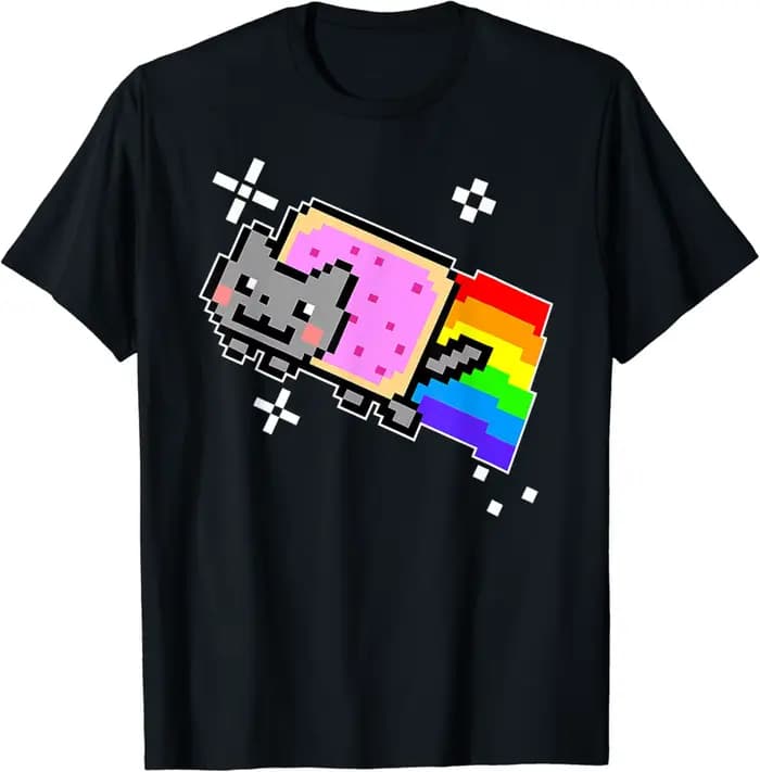 Nyan Cat avec arc-en-ciel T-Shirt drôle Meme haut créatif Hip Hop Y2K Vintage imprimé manches courtes décontracté ample vêtements de rue unisexe