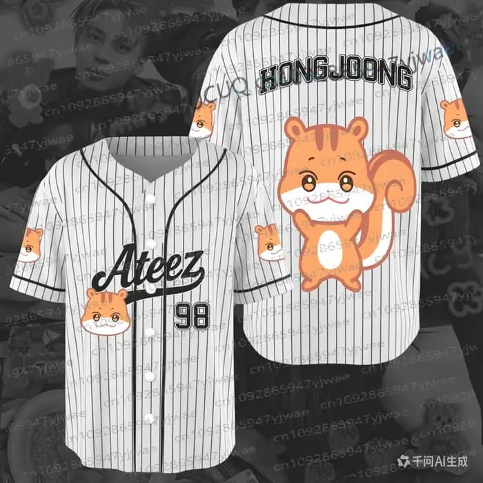 2026Cute Ateez Cartoon Characters Baseball Jersey Gift For Fan Summer Streetwear Trend Women Men
