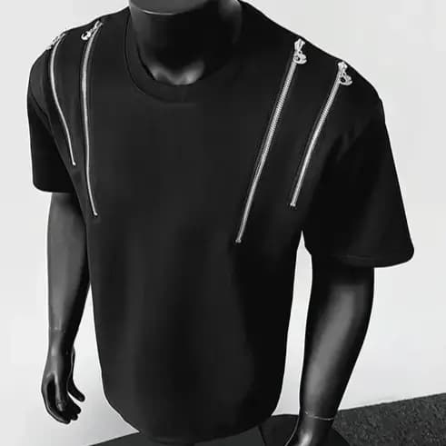 T-shirt Homme Col Rond avec Détail Zip Streetwear Tendance Style Urbain Hip Hop Décontracté Haut de Gamme Mode Graphique Coupe Slim