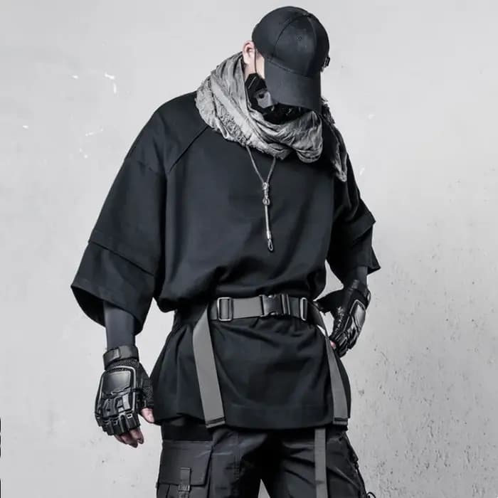 Techwear Style personnalité Patchwork Desgin t-shirt décontracté homme vêtements haute rue fonction tactique à manches courtes hauts