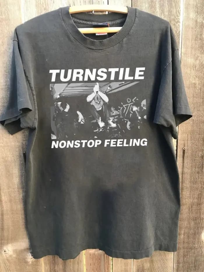 T-shirt réplique Turnstile Band 'Uninterrupted Feeling' gris anthracite, T-shirt imprimé pour fans,
