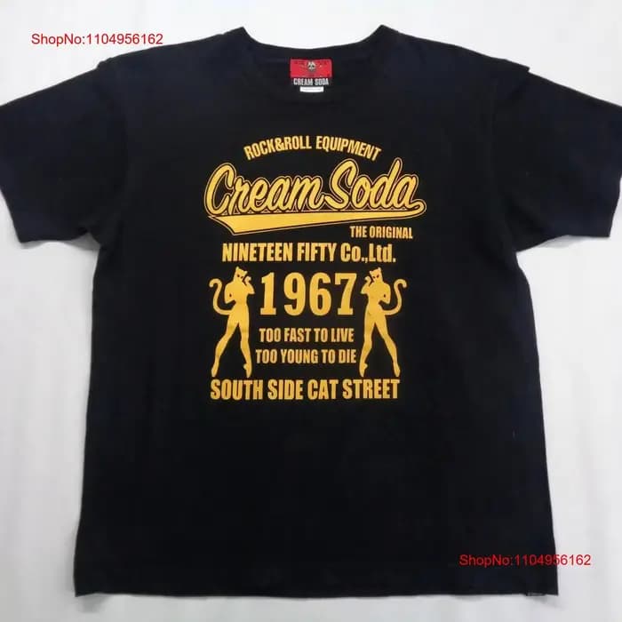 Crème Soda t-shirt côté sud chat rue Harajuku Punk taille XL vintage lavé doux décontracté légèrement polyvalent graphique