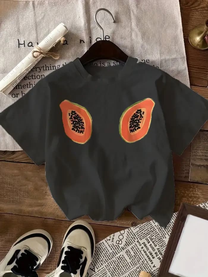 T-shirt à manches courtes et col rond imprimé papaye