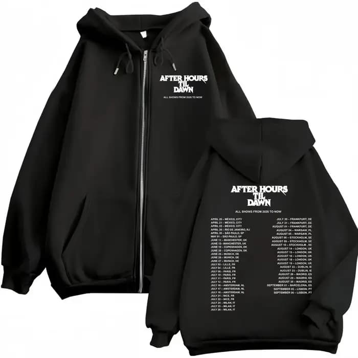 The Weeknd After Hours Til Dawn Tour 2026 – Sweat à capuche imprimé avec fermeture éclair pour homme