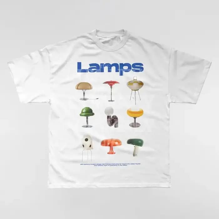 T-shirt imprimé avec lampes modernes du milieu du siècle des années 90