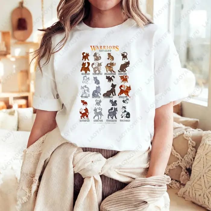 T-shirt unisexe en coton avec personnage du clan des guerriers chats
