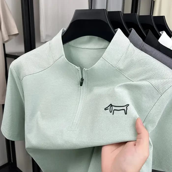T-shirt imprimé de marque de créateur pour homme, confortable, à manches courtes, couleur unie, col rond, demi-zip, style athleisure, vêtements pour homme