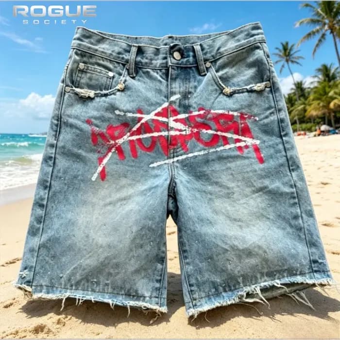 Shorts en jean délavé bleu rétro pour homme
