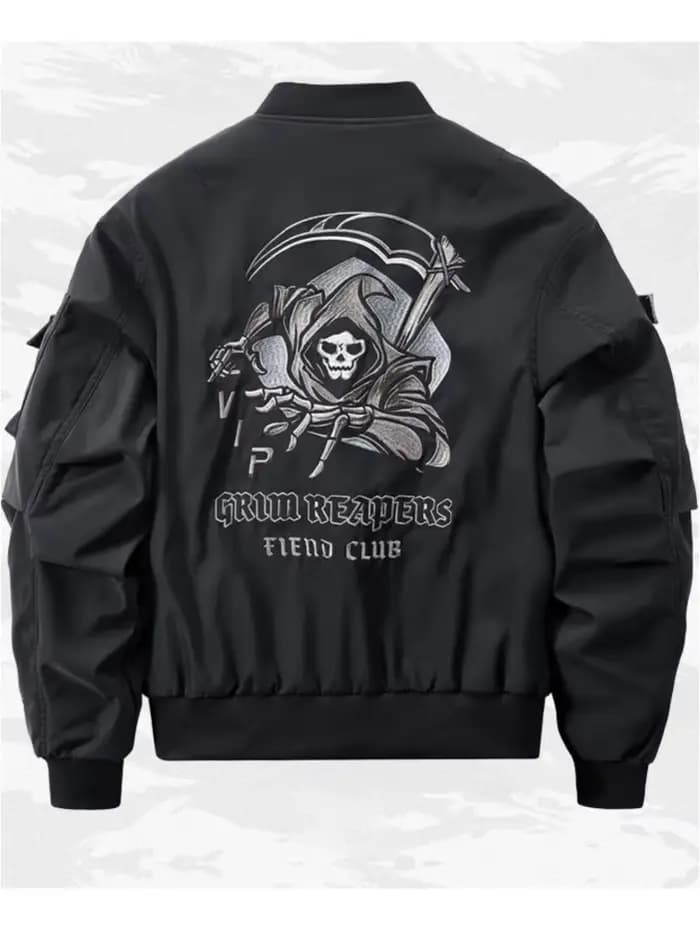 God of Death Bomber Jacket Poitrine Poche Techwear Hommes Punk Hip Hop Tactique Streetwear Noir Varsity Vestes Surdimens