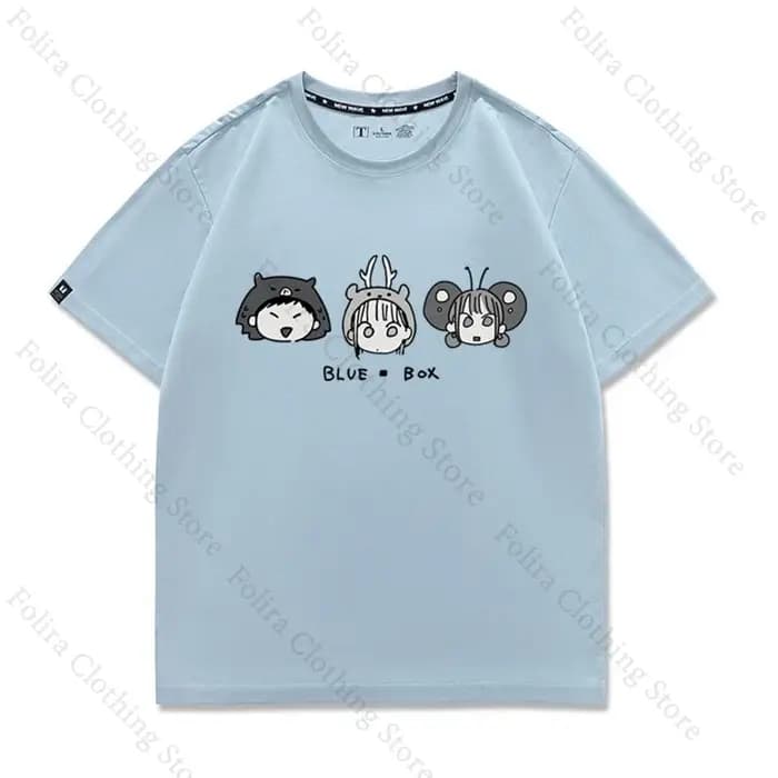 Anime bleu boîte série imprimé T-shirt Kawaii été hauts à manches courtes