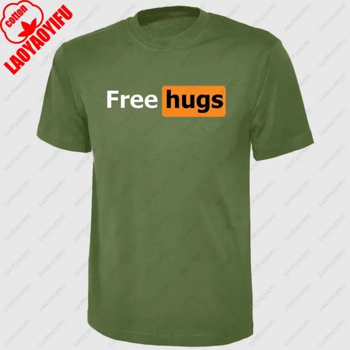 T-shirt homme « Free Hugs » à manches courtes, imprimé, drôle, en coton, cadeau original d'été, humour masculin, col rond, hauts pour hommes, vêtements pour hommes
