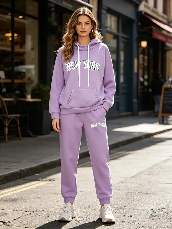 Nouvel ensemble décontracté pour femme : sweat à capuche et pantalon 2 pièces pour le sport et les loisirs en extérieur – Collection automne-hiver
